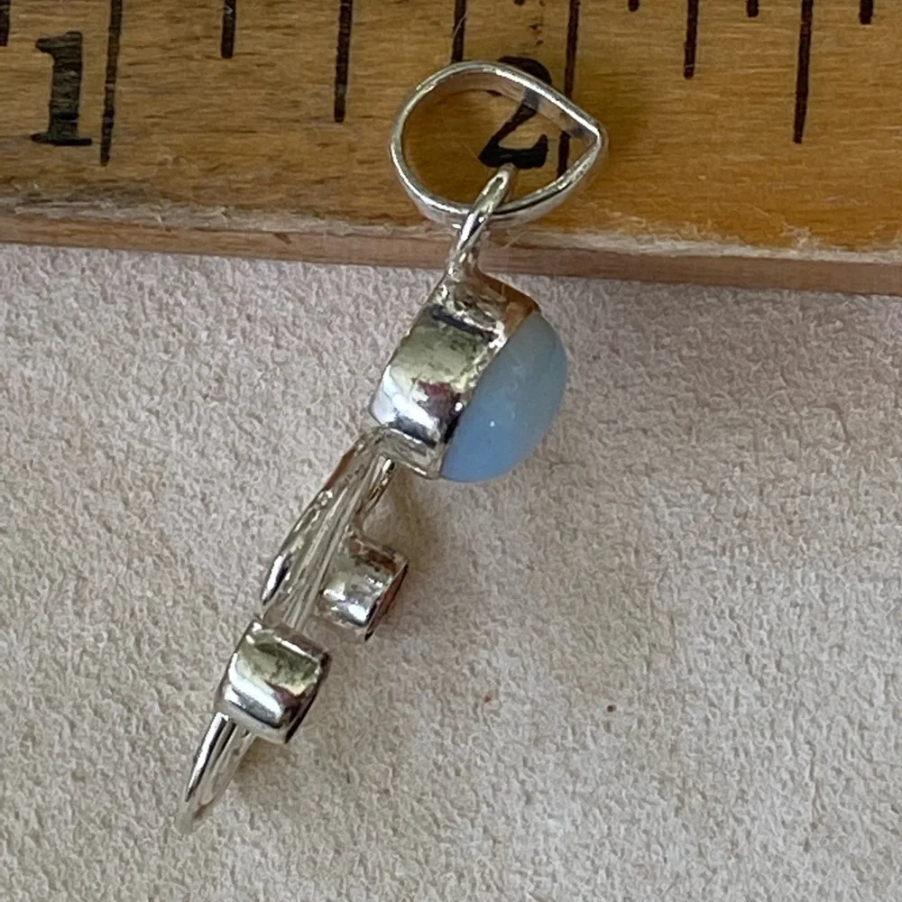 Handcrafted Silver Opaline Cabochon and Faceted Orange Topaz Stone Angel Pendant - Picture 5 of 7